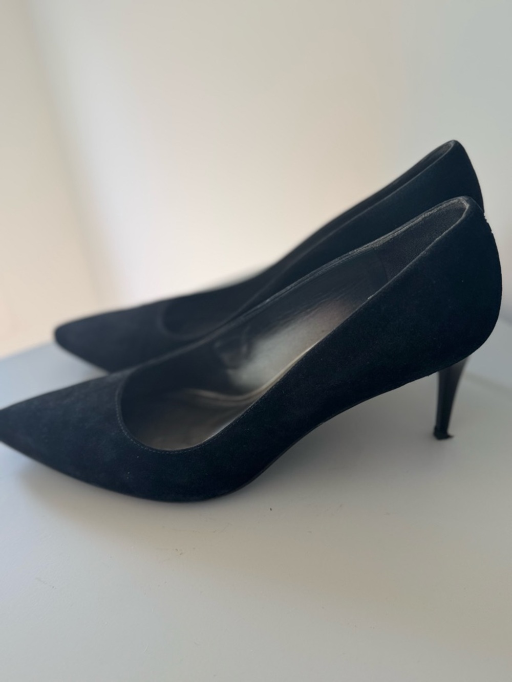 Stuart Weitzman Black Suede Pointed-Toe Pumps